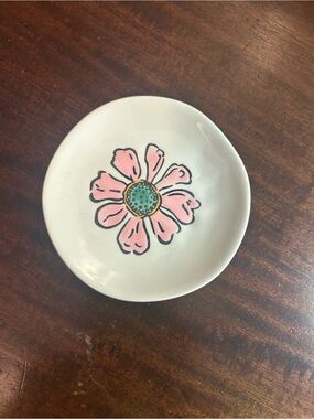 Hazel Mazel Hand-Painted Flower Ceramic Trinket Dish - Pink & Teal